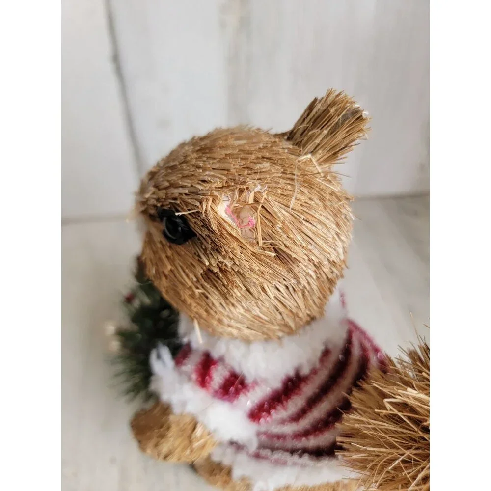 pier 1 Bristle brush squirrel sweater wreath unique home decor Xmas animal winte